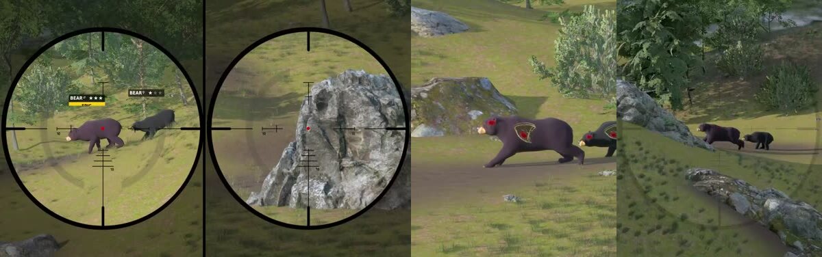 Four matching frames from the bear version at the same four timestamps